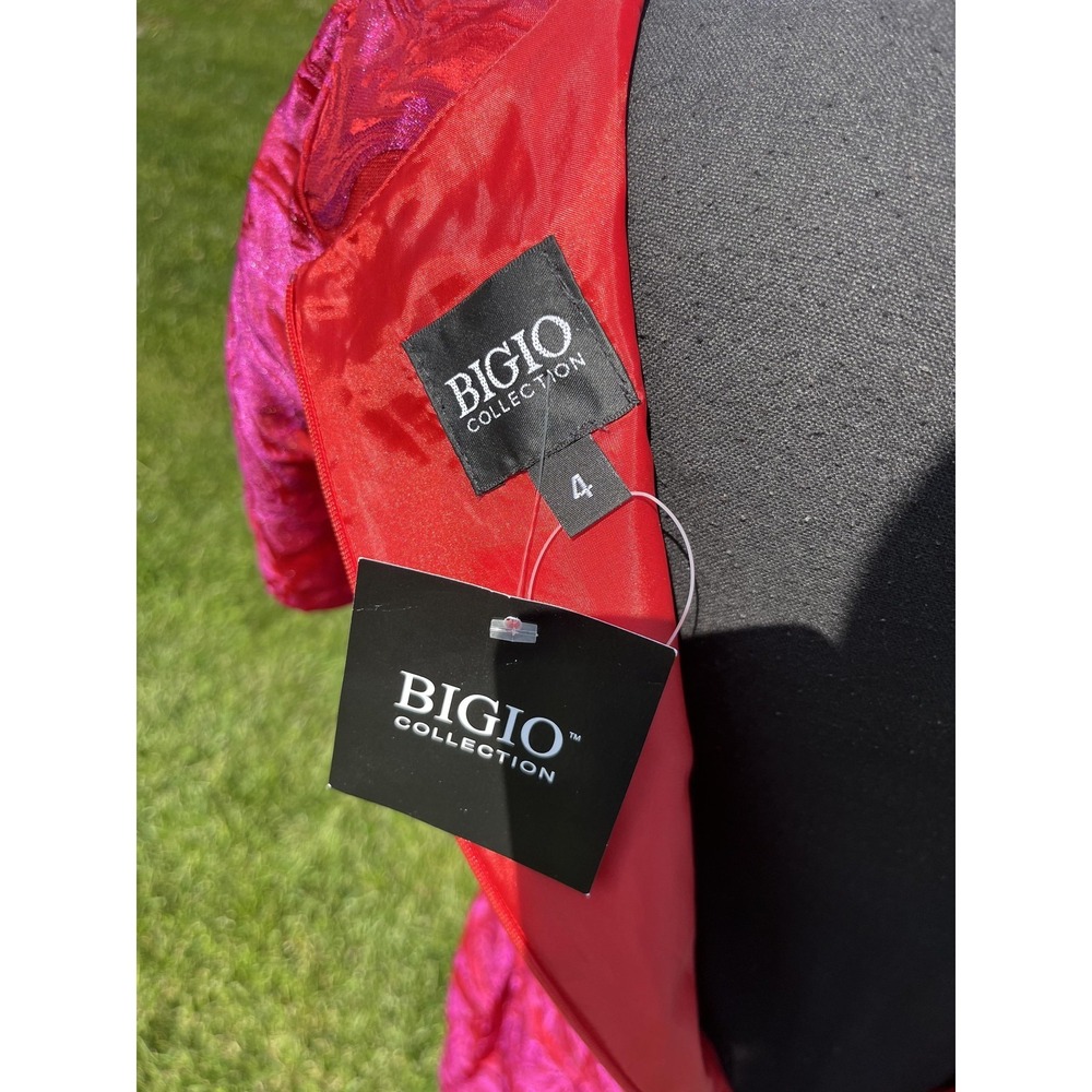 Bigio Collection Dress Womens 4 Red Fuchsia Metallic Jacquard Fit & Flare Short - Picture 14 of 16